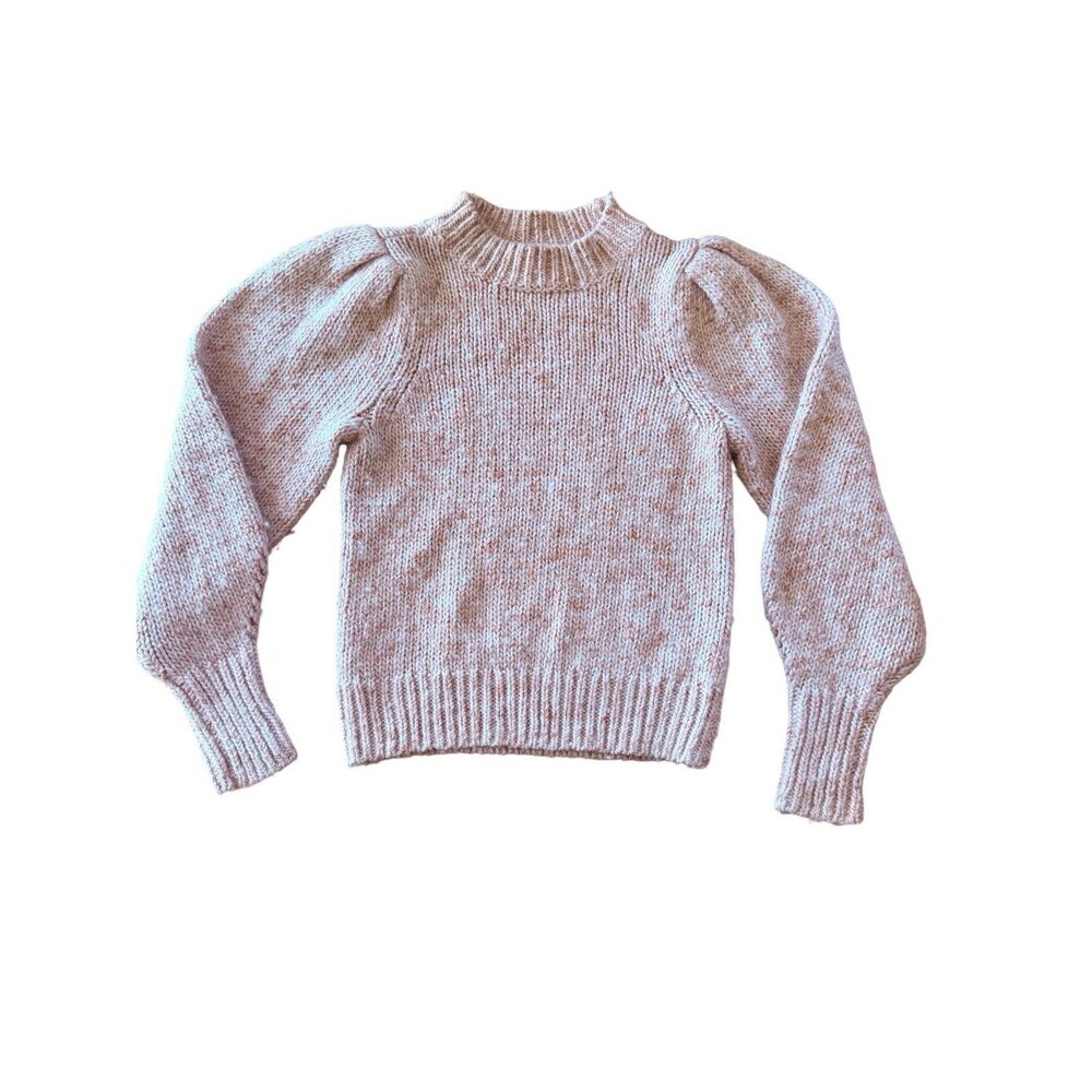 Madewell Pink Cream Speckled Puff Sleeve Sweater XS Mock Neck Chunky Knit - Picture 2 of 7